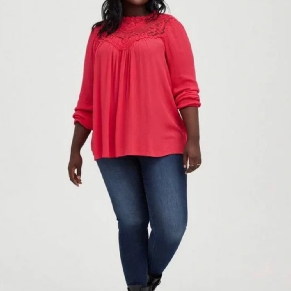 Torrid Pink Long Sleeve Blouse Lace Detail 2X